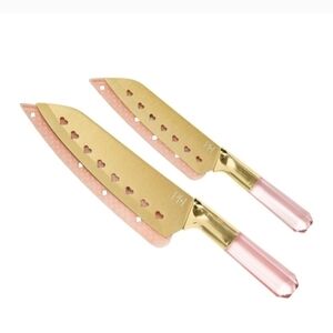 Gold & Pink Heart Accent Cake Knife Set